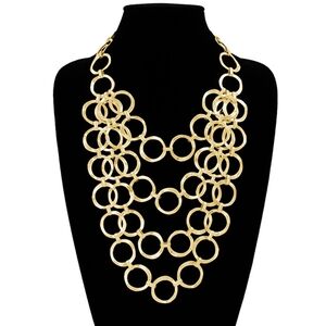 Bold Metal Circle Link Layered Chain Statement Necklace